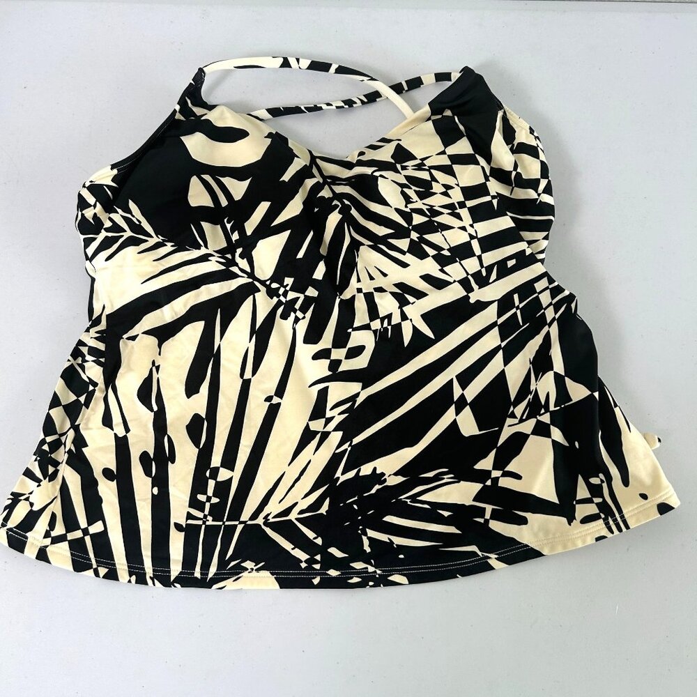 LL Bean Tankini Swim Top Womens 10 Reg Black Cream UPF 50 + Vacation Beach